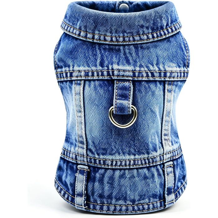 Chaqueta de Jean para Perro, Chaleco Clásico de Denim Azul con D-Ring, Talla Mediana