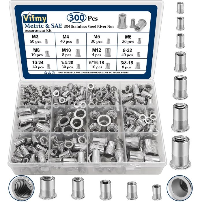 Kit de Inserción de Tuerca Remachable 300 Piezas Acero Inoxidable