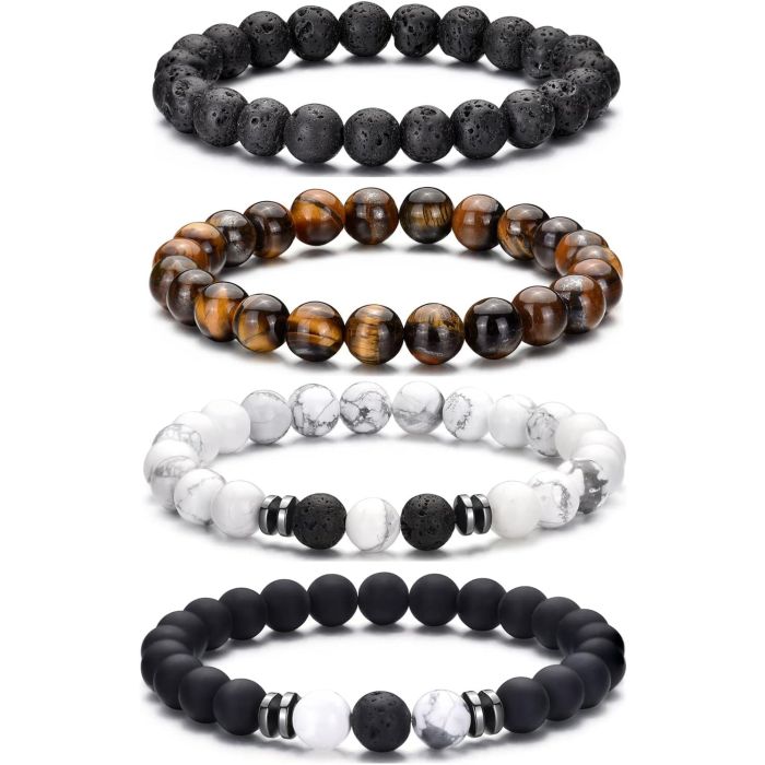Pulsera Tiger Eye 8mm para Hombre - Set de 4 Pulseras de Piedra Natural