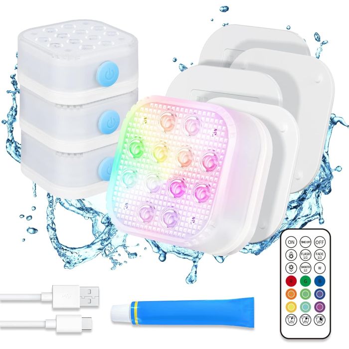 Luces de Piscina Recargables Homly 4 Unidades Control Remoto