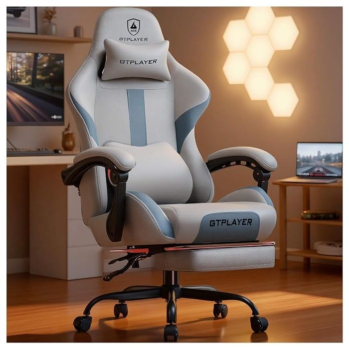 Silla Gamer Ergonómica con Reposapiés y Soporte Lumbar Color