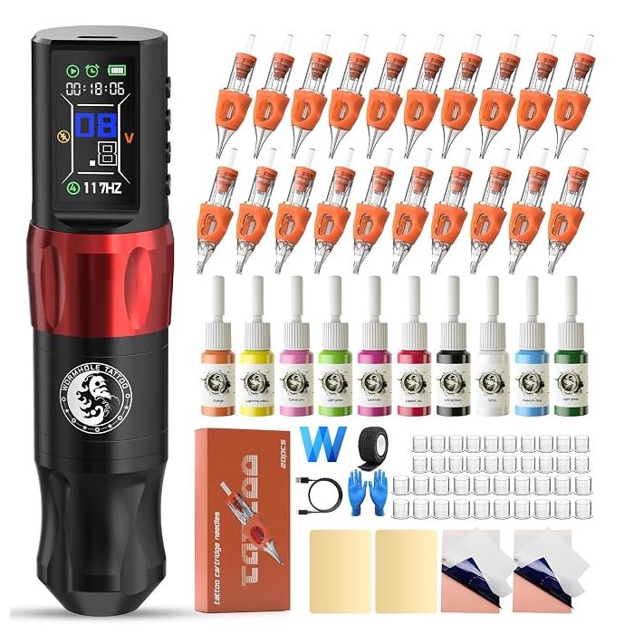 Kit Máquina Tatuar Pen Rotativa WTK283 Incluye Tintas