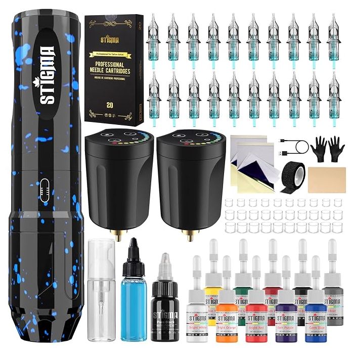 Kit Máquina Tatuar Rotativa ST-TK9003-3 con Baterías y Tinta