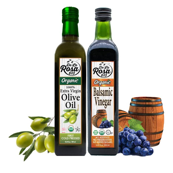 De La Rosa Aceite de Oliva Virgen Extra Orgánico y Vinagre Balsámico Pack de 2