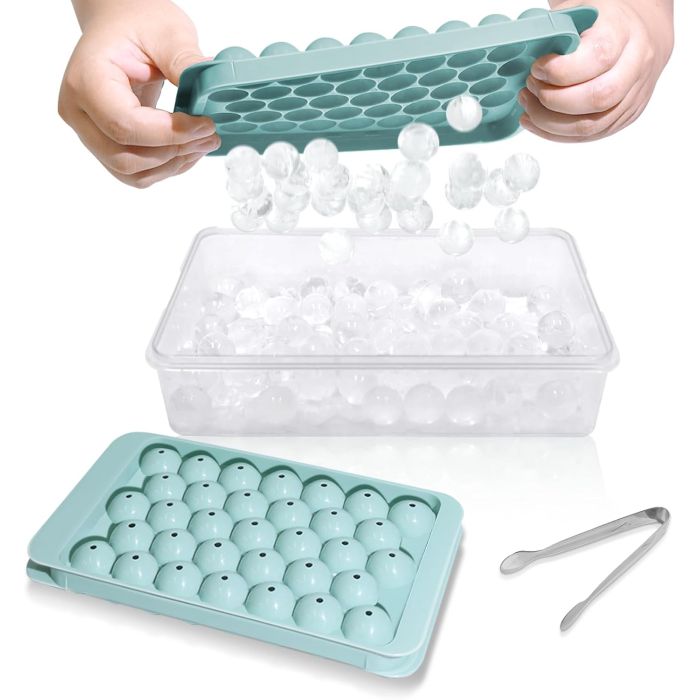 Bandeja para Hielo Redonda con Tapa y Contenedor - Pack 2 Azul