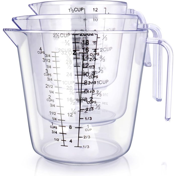 Set de 3 Vasos Medidores de Plástico, transparentes, 1000 ml