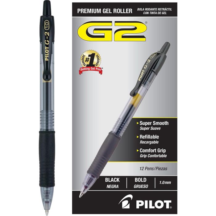 PILOT G2 Premium Bolígrafo Gel Recargable Retráctil Punta Gruesa Tinta Negra 12 Unidades