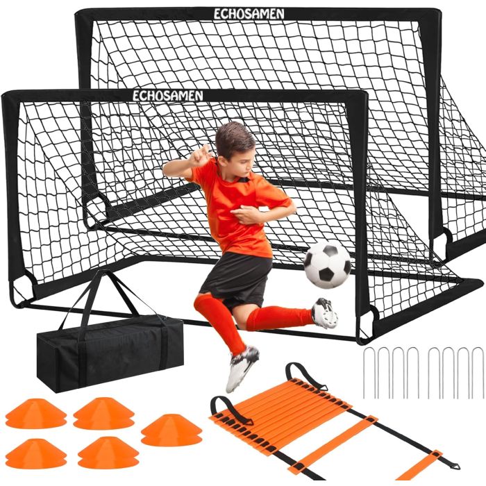 Arco de fútbol infantil portátil 6x4 pies con accesorios