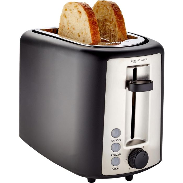 Tostadora Amazon Basics 2 Rebanadas 900W Negro Plata