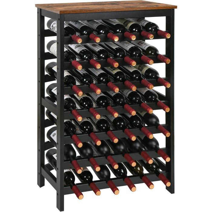 VASMIA Estante para Vino de Bambú 42 Botellas, 7 Niveles, Color Marrón Rústico y Negro