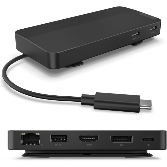 Lenovo USB-C Dual Display Travel Dock - Hub 7 Puertos, Negro