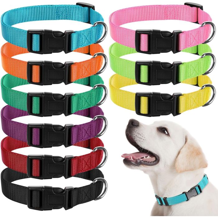 9 Collares Ajustables para Perro, Nailon Suave con Hebilla Rápida, Talla Mediana