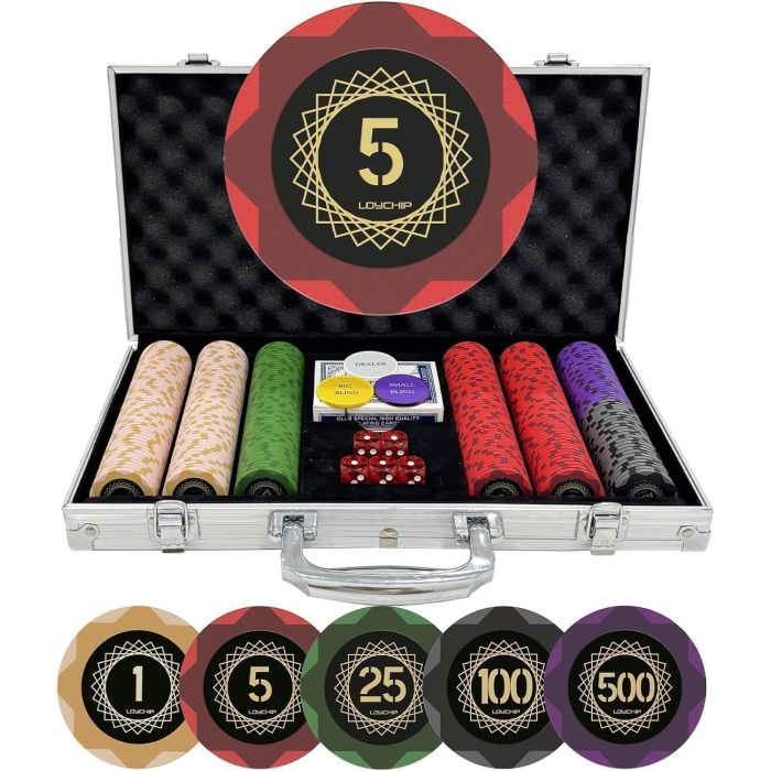 Set de fichas de póker de arcilla de calidad casino, 300 piezas, 14 g, numeradas con estuche de aluminio, para Texas Hold'em y más