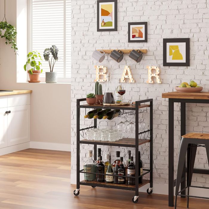 Carrito Bar TUTOTAK con Portavasos y Estante para Vinos, Móvil