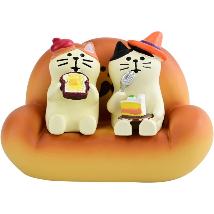 2 Figuras de Minigato de Resina con Sofá Pan para Decoración