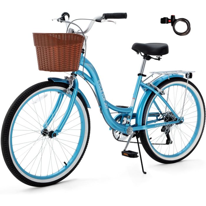 Bicicleta playera para mujer, 7 velocidades, 26 pulgadas