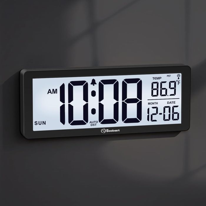 Reloj de Pared Digital Atómico Soobest 8.5" con Temperatura y Fecha