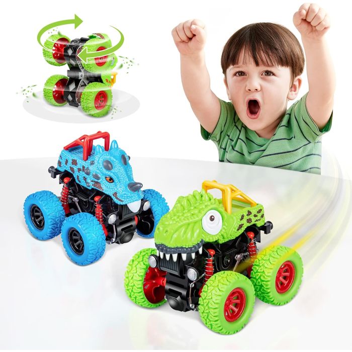 LODBY Camiones Dinosaurio para Niños 2-5 Años - Autos Monstruo a Fricción