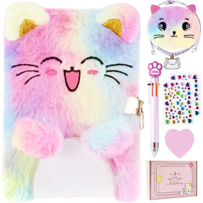 Diario con Candado de Gato, Set de Regalo para Niñas 6-8 Años