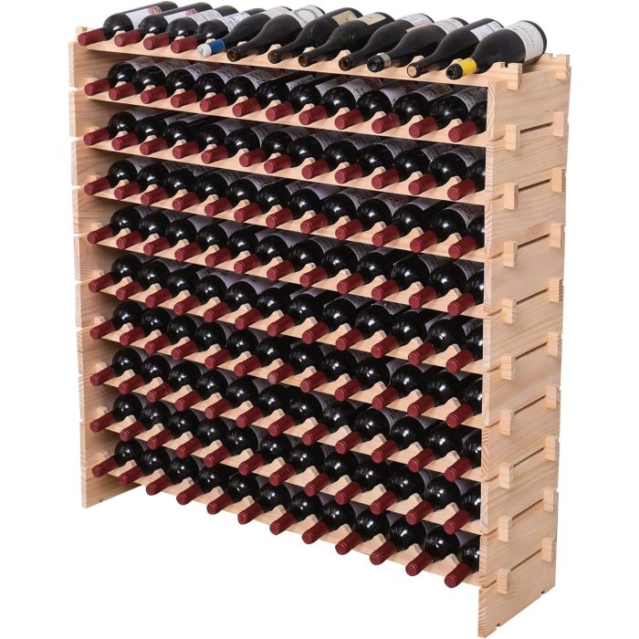 Estante para Vinos Modular Apilable de Madera, Capacidad 120 Botellas