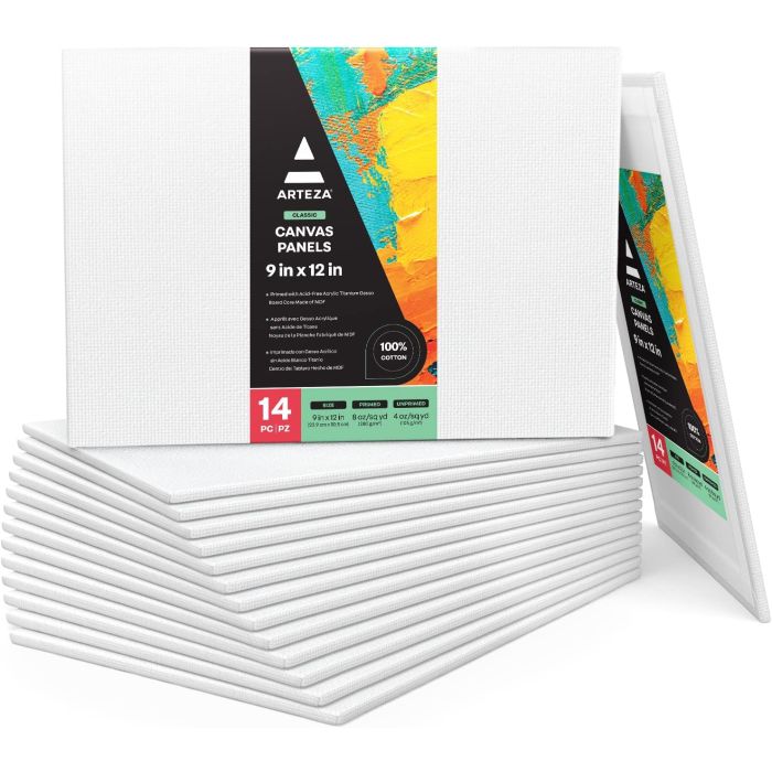 Tablas de lienzo ARTEZA 9x12 pulgadas pack de 14
