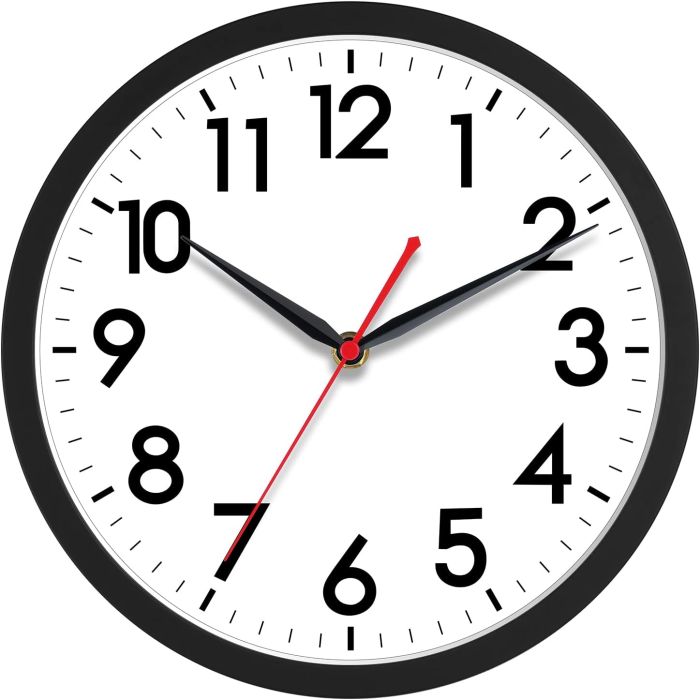 Reloj de Pared Analógico Silencioso 10 Pulgadas Negro