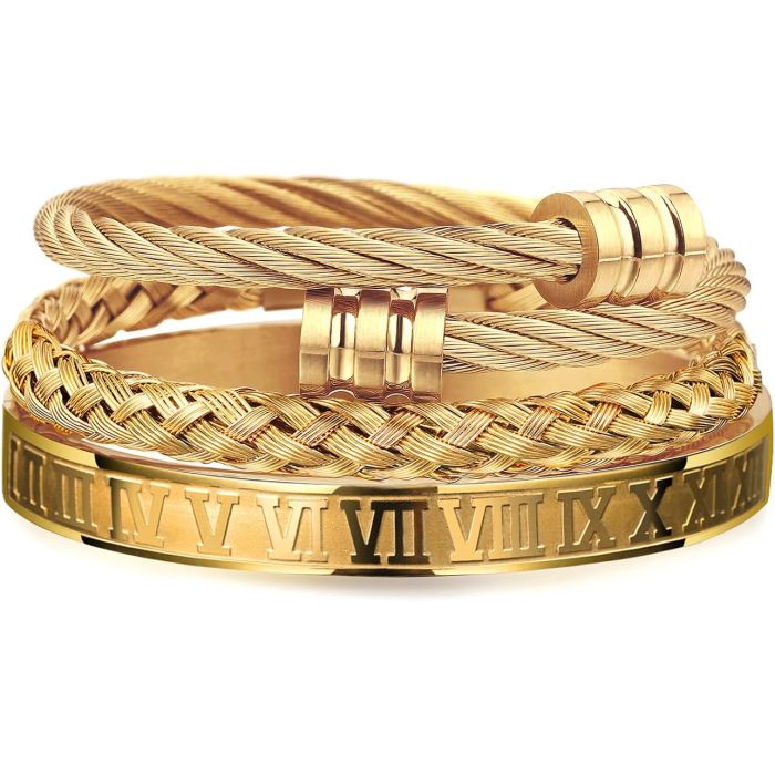 Juego de 3 pulseras de acero inoxidable para hombre