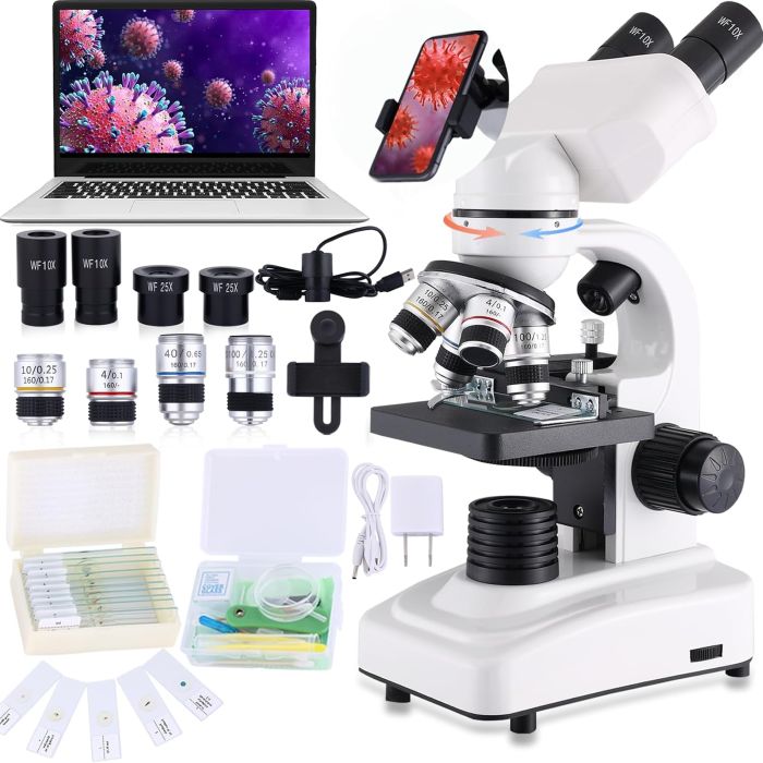 Microscopio compuesto binocular 40X-2500X con iluminación LED dual