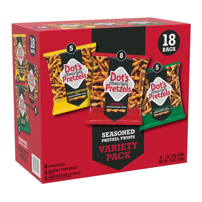Dot's Homestyle Pretzels Variety Pack, 18 bolsas de 1 oz