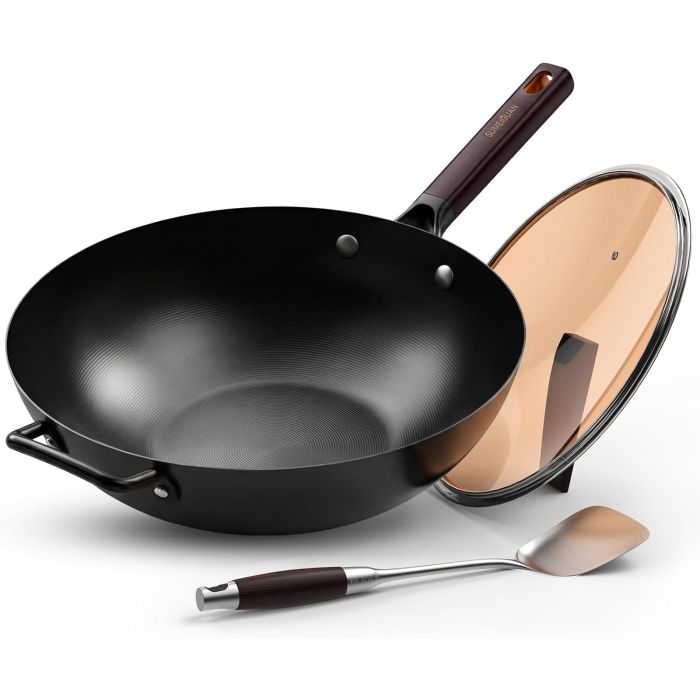 Wok de Acero al Carbono 13.5" con Tapa y Espátula