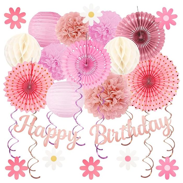 Kit Decoración Fiesta Rosa Cumpleaños 29 Piezas