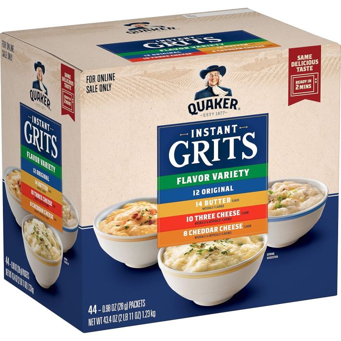 Quaker Grits Instantáneos, Paquete Variedad 4 Sabores, 44 Sobres