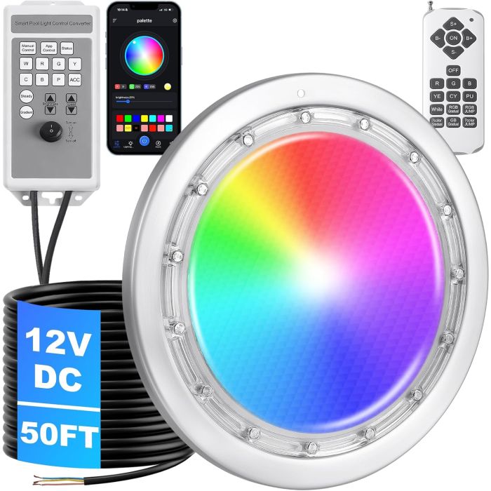 Luz LED para Piscina Enterrada 12V 60W con Control Remoto y APP IP68