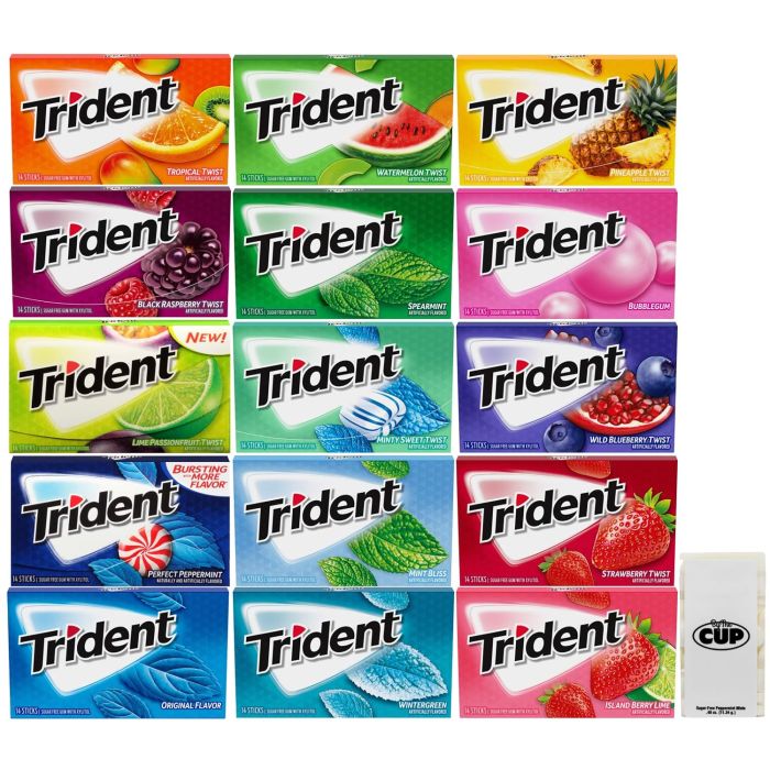 Trident Chicle Sin Azúcar Assortment, 15 Flavor - Pack de 14 unidades