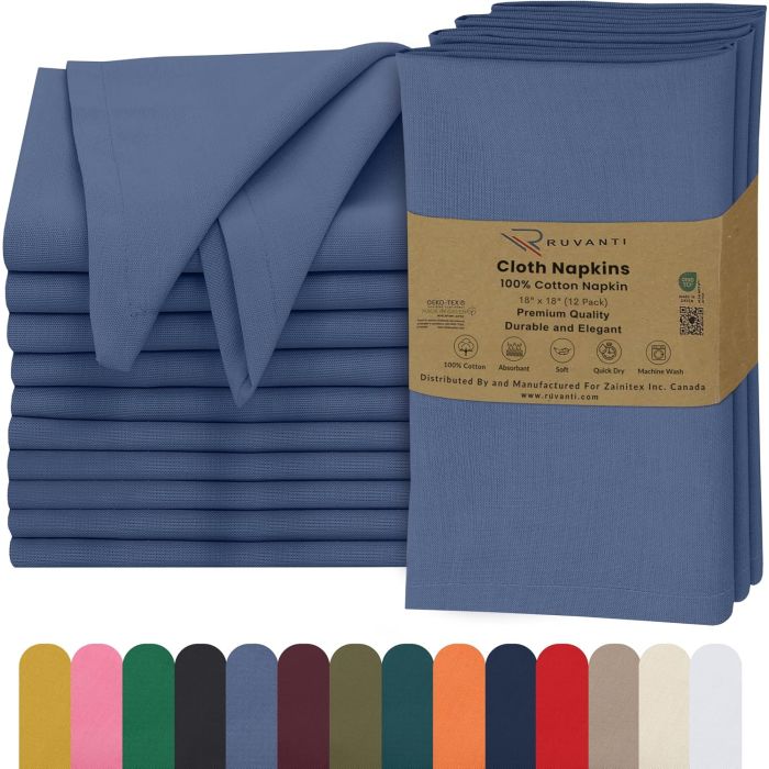 Servilletas de Tela RUVANTI 12 Unidades 45.72 cm Algodón Azul