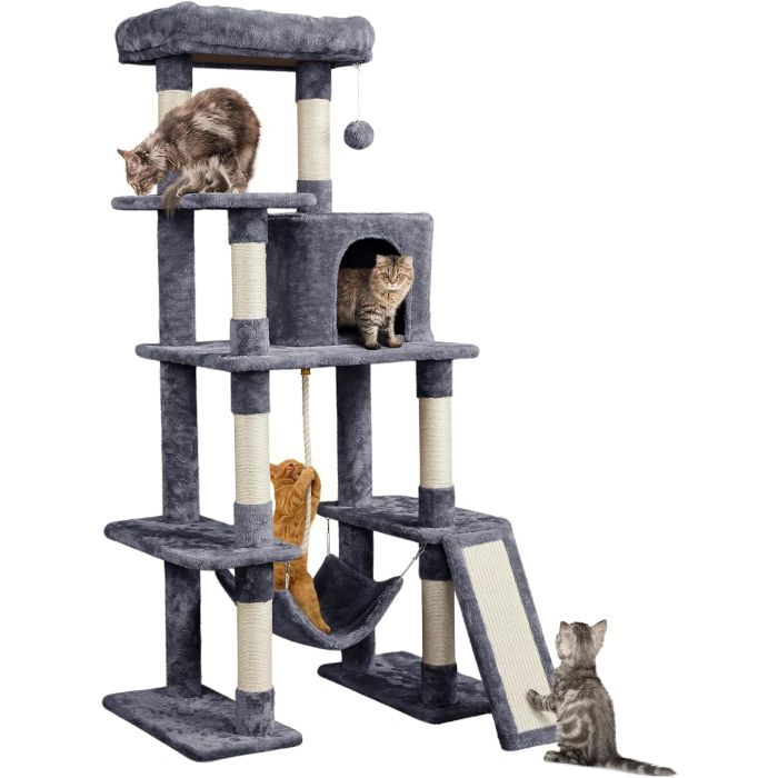 Yaheetech Torre para Gatos 63in Anti-Vuelco con Condo y Hamaca