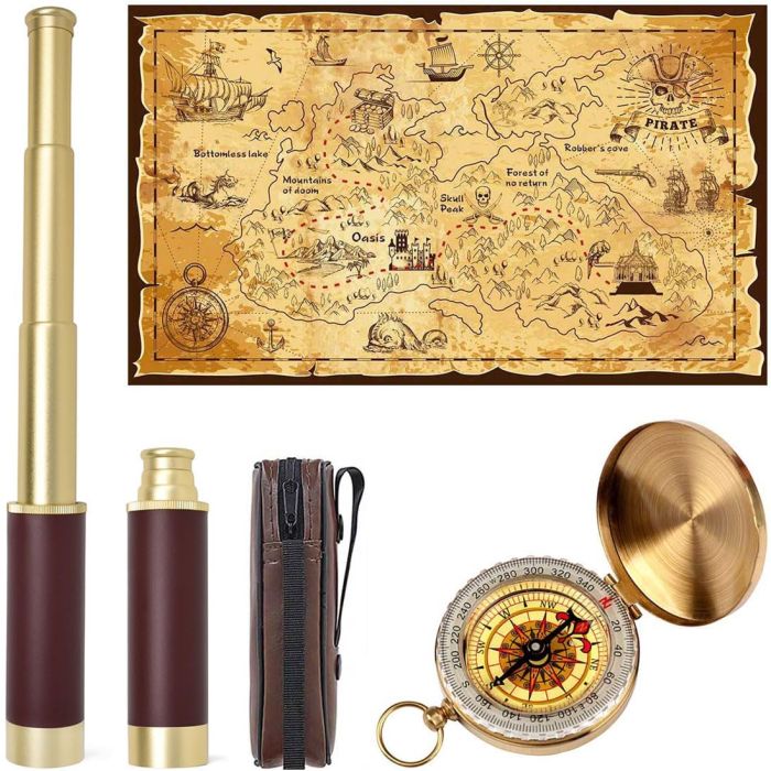 Kit de Juguete Pirata: Telescopio, Brújula y Mapa del Tesoro para Niños