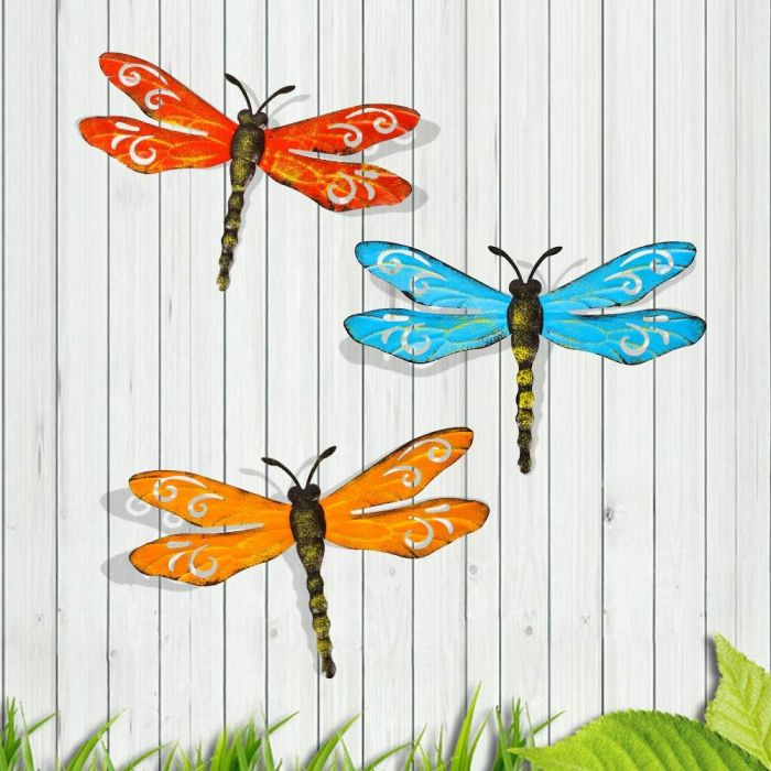 Decoración de pared de libélula metálica para jardín, 3 unidades