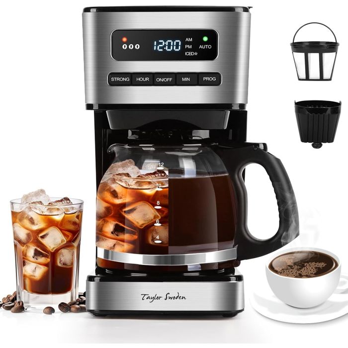 Cafetera de Goteo Programable 12 Tazas con Modo Café Helado y Filtro Permanente