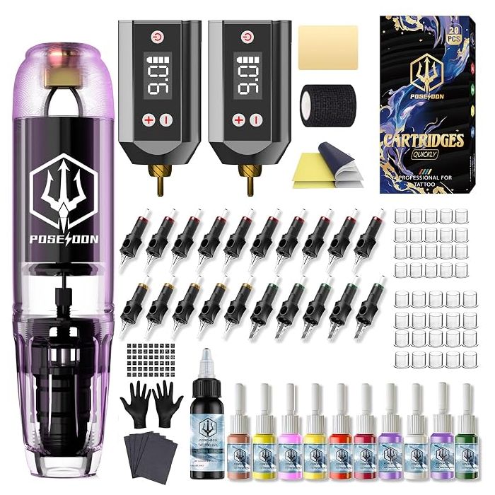 Kit Máquina Tatuar Pen con Fuente Poder y 11 Tintas Vidattx