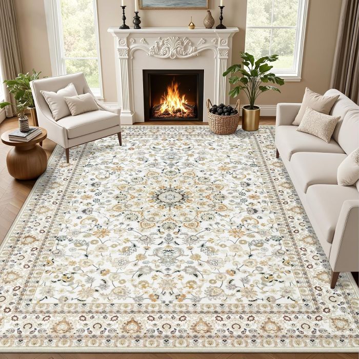Tapete 5x7 pies estilo boho lavable antideslizante