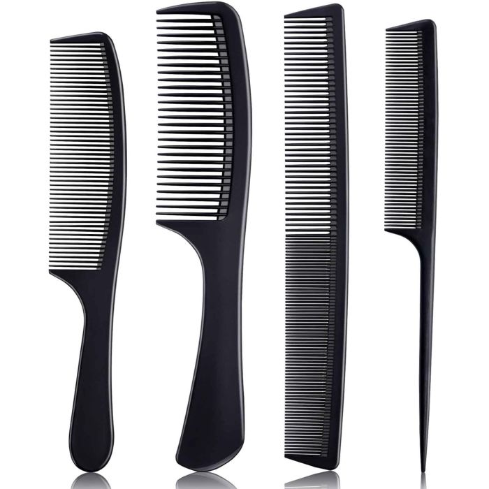 Set de 4 Peines de Fibra de Carbono Negro para Estilistas
