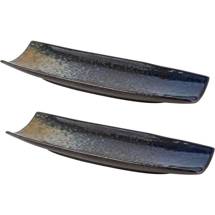 Plato para Sushi Uaral, 31.75 cm, Cerámico, Largo, Juego de 2, Azul Nebulosa