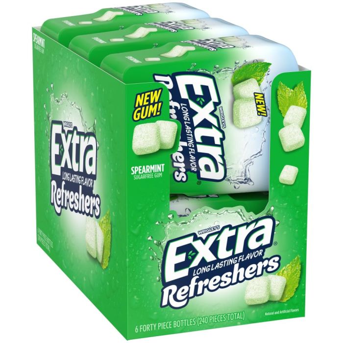 Chicle EXTRA Refreshers Spearmint Sin Azúcar, Pack de 6 x 40 Unidades