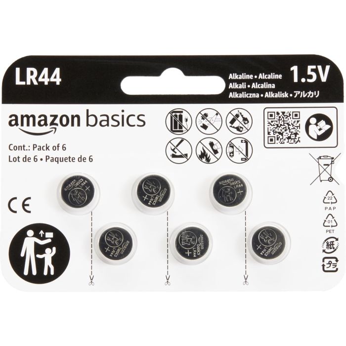 Amazon Basics 6 Pilas LR44 Alcalinas 1.5V Larga Duración