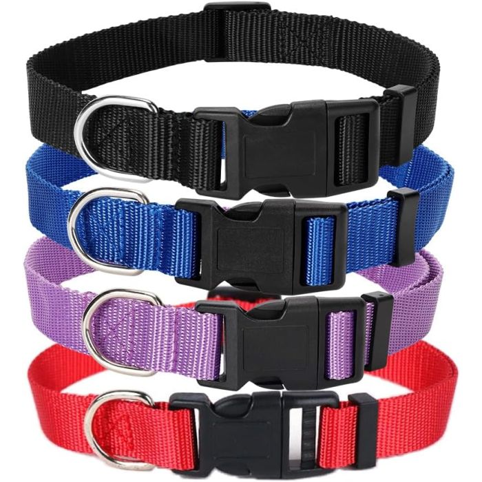Pack de 4 Collares de Nailon Ajustables para Perro, Talla M