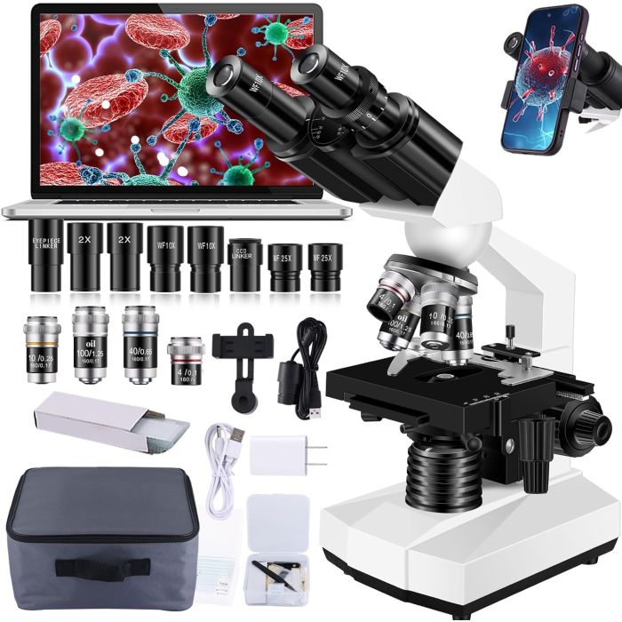 Microscopio binocular electrónico 40X-2000X con cámara USB