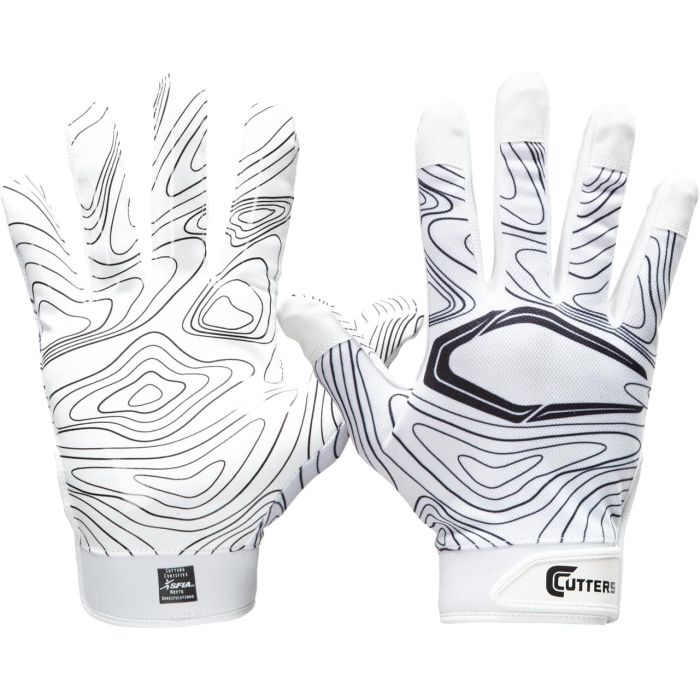 Guantes de receptor de fútbol Cutters Adulto L/XL Blanco Topo