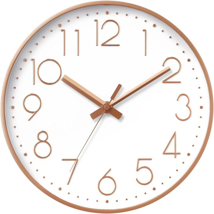 Reloj de Pared DAXSMY 8 Pulgadas - Silencioso 3D - Batería - Rosa Dorado