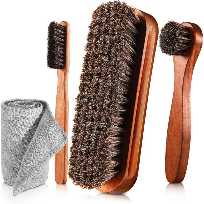 Kit de 4 Cepillos para Brillar Zapatos de Cerdas de Caballo